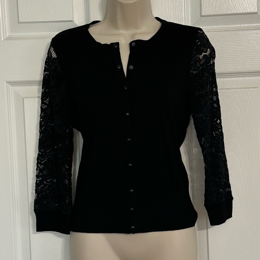 White House Black Market Cardigan with Lace Sleeves sz Small